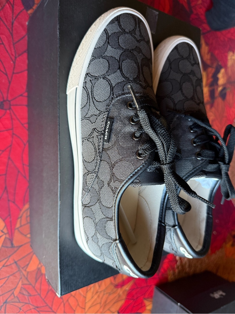 Coach women’s  Black Signature Logo Canvas Lace-Up Sneakers - Picture 3 of 6